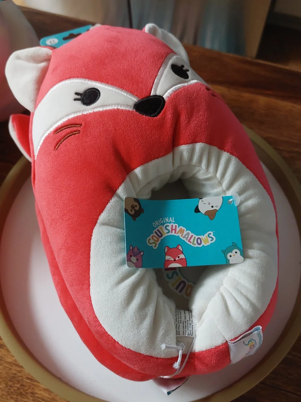 Squishmallows Coral and White Fox Plush Neck Pillow